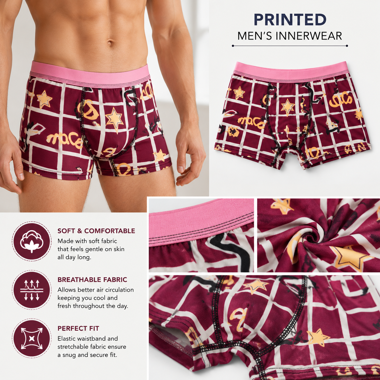 Floral Print Men’s Innerwear Combo – Pack of 3